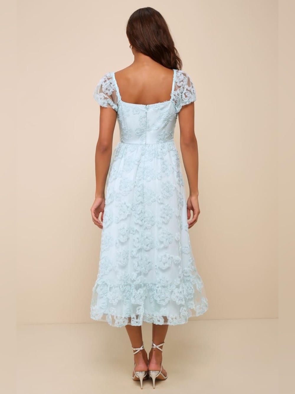 NWT Lulus Notable Elegance Mint Mesh Floral Applique Bustier Midi Dress Large - Picture 3 of 10
